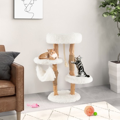 Furfurst 87 CM Tall Wooden Cat Tree with Jute Scratching Posts for Pet