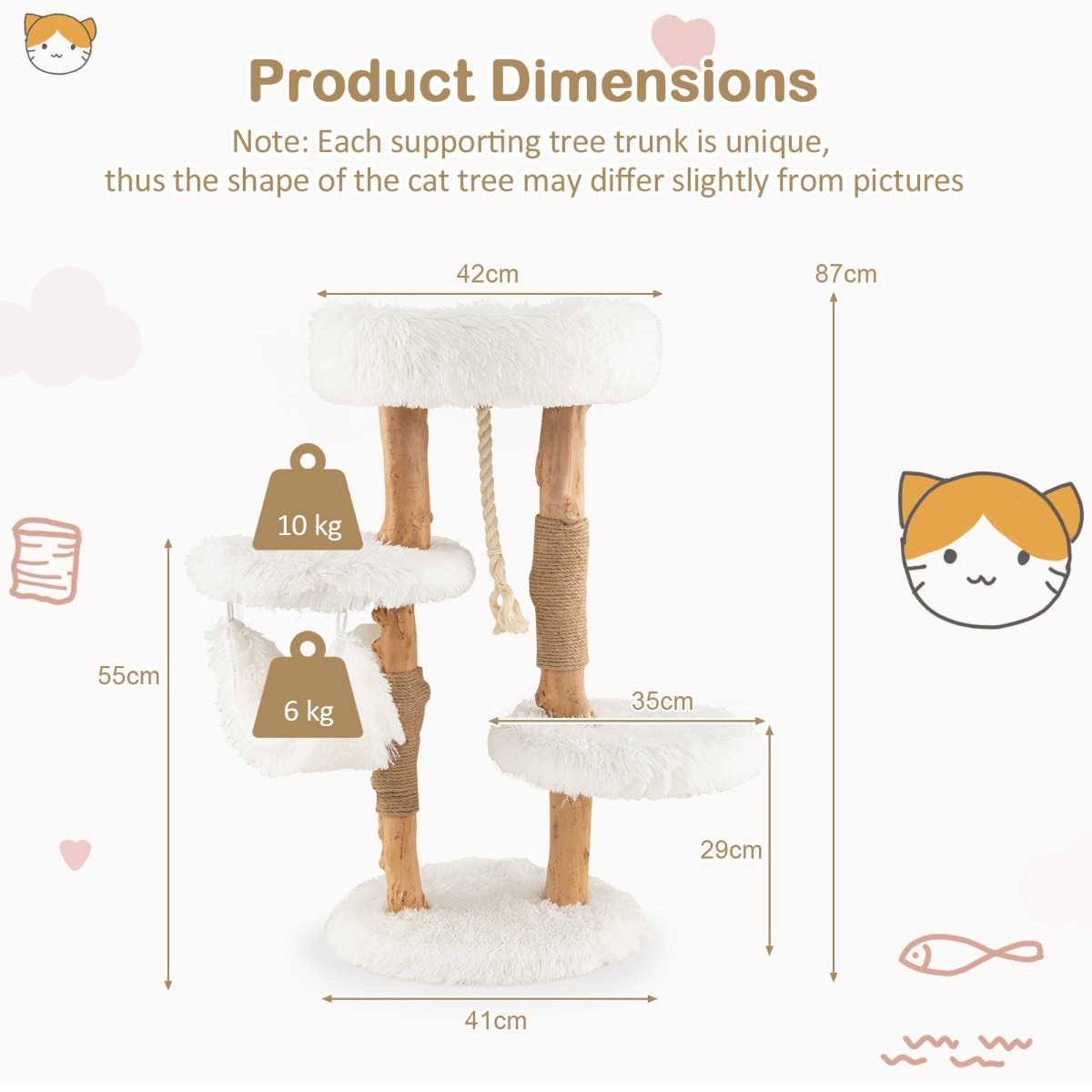 Furfurst 87 CM Tall Wooden Cat Tree with Jute Scratching Posts for Pet