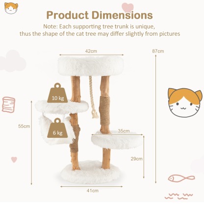 Furfurst 87 CM Tall Wooden Cat Tree with Jute Scratching Posts for Pet