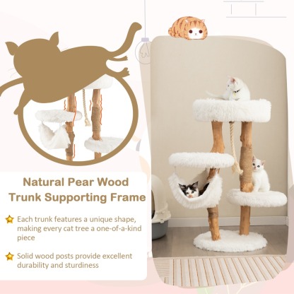 Furfurst 87 CM Tall Wooden Cat Tree with Jute Scratching Posts for Pet