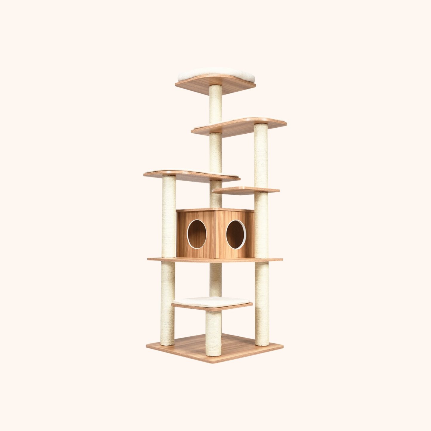 Furfurst 179 CM Tall 7-Layer Wooden Cat Tree with Sisal Scratching Posts