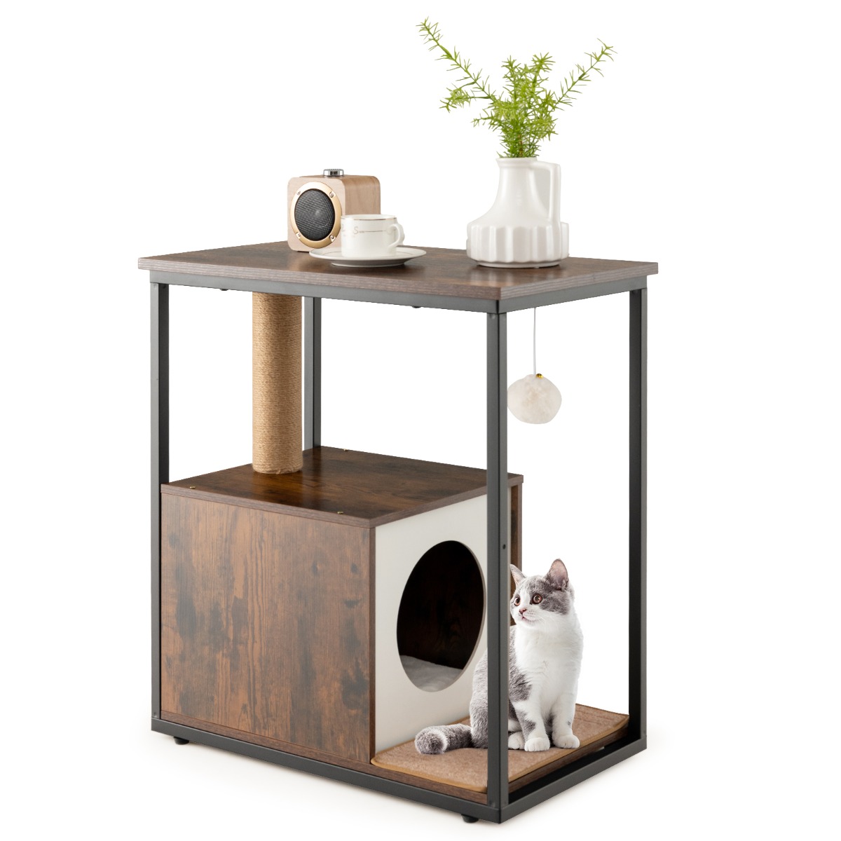Furfurst Cat Furniture End Table with Scratching Post for Living Room, Bedroom