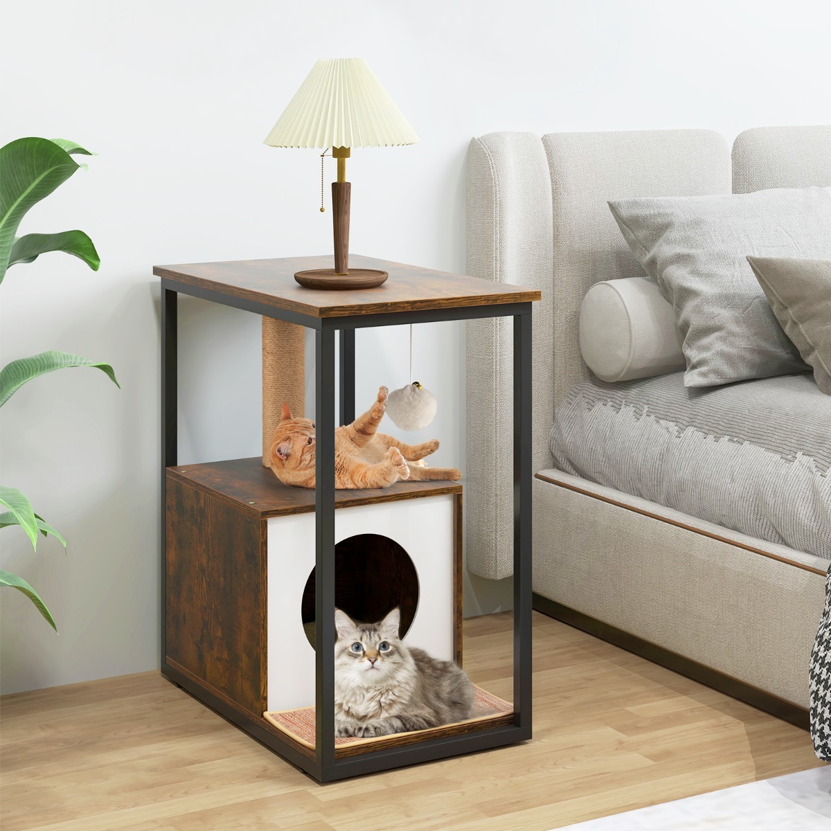 Furfurst Cat Furniture End Table with Scratching Post for Living Room, Bedroom