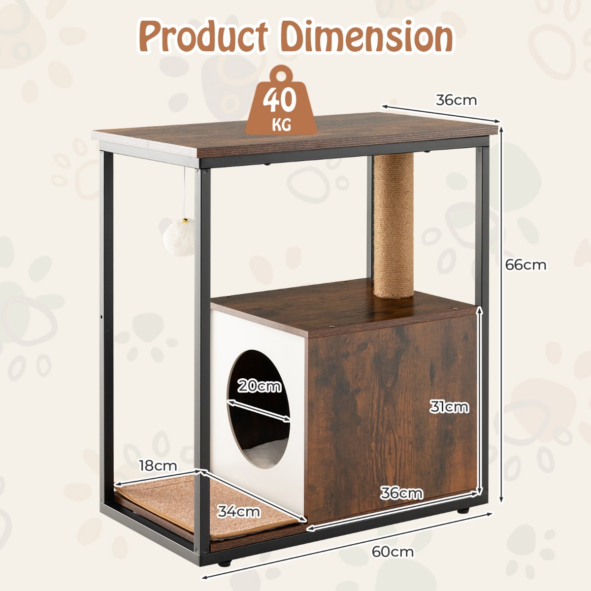 Furfurst Cat Furniture End Table with Scratching Post for Living Room, Bedroom