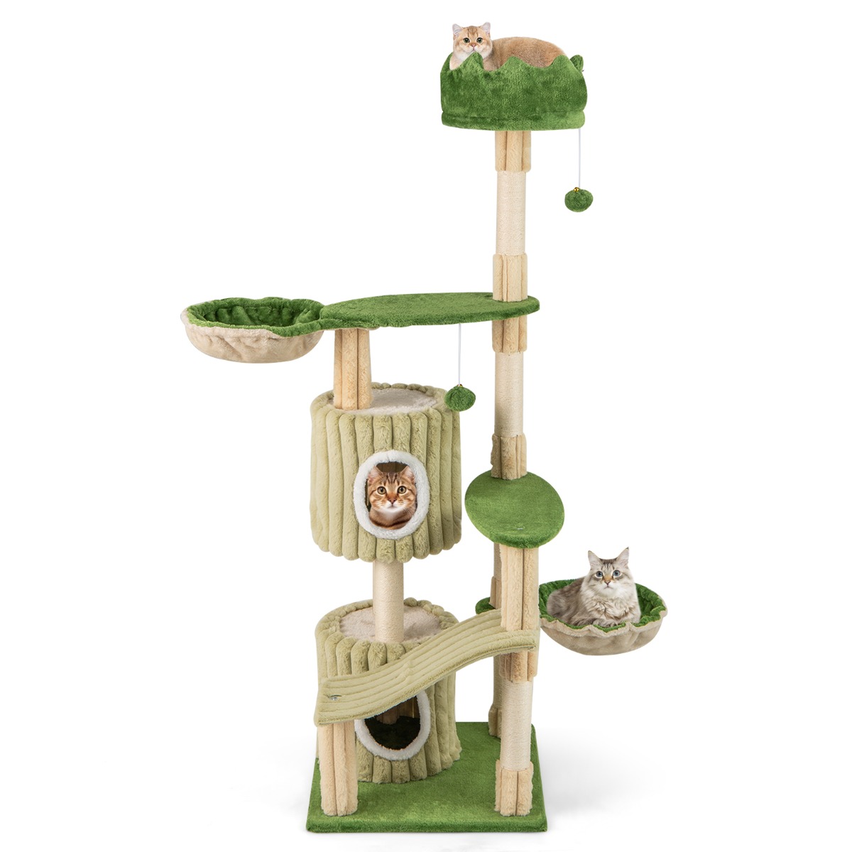 Furfurst Multi-Level Aesthetic Stripped Kitten Tower with 2 Condos and 2 Hammocks