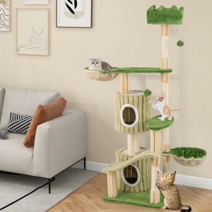 Furfurst Multi-Level Aesthetic Stripped Kitten Tower with 2 Condos and 2 Hammocks