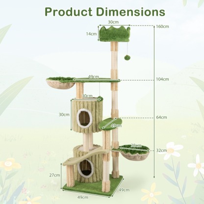 Furfurst Multi-Level Aesthetic Stripped Kitten Tower with 2 Condos and 2 Hammocks