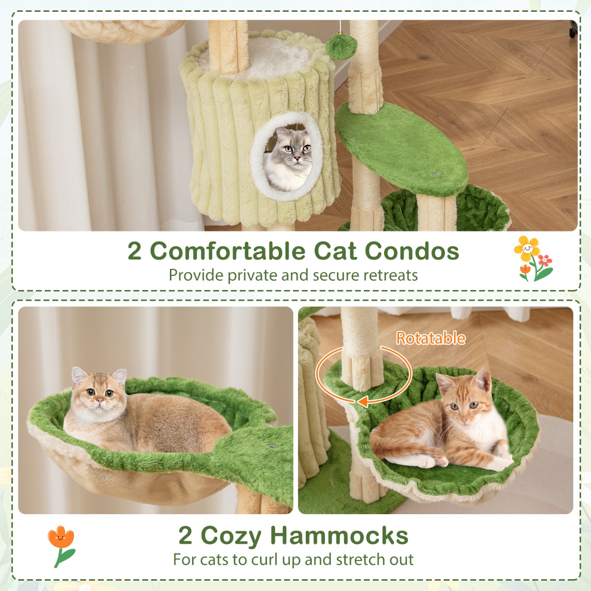 Furfurst Multi-Level Aesthetic Stripped Kitten Tower with 2 Condos and 2 Hammocks