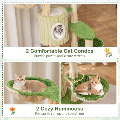 Furfurst Multi-Level Aesthetic Stripped Kitten Tower with 2 Condos and 2 Hammocks