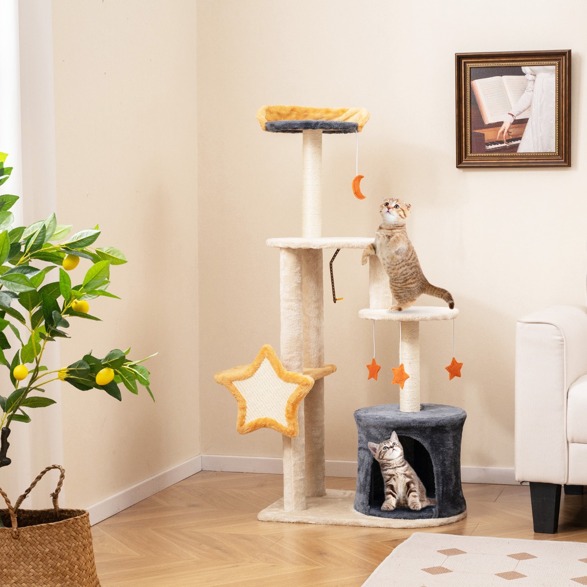 128cm Multi-level Cute Cat Tree for Indoor Cats