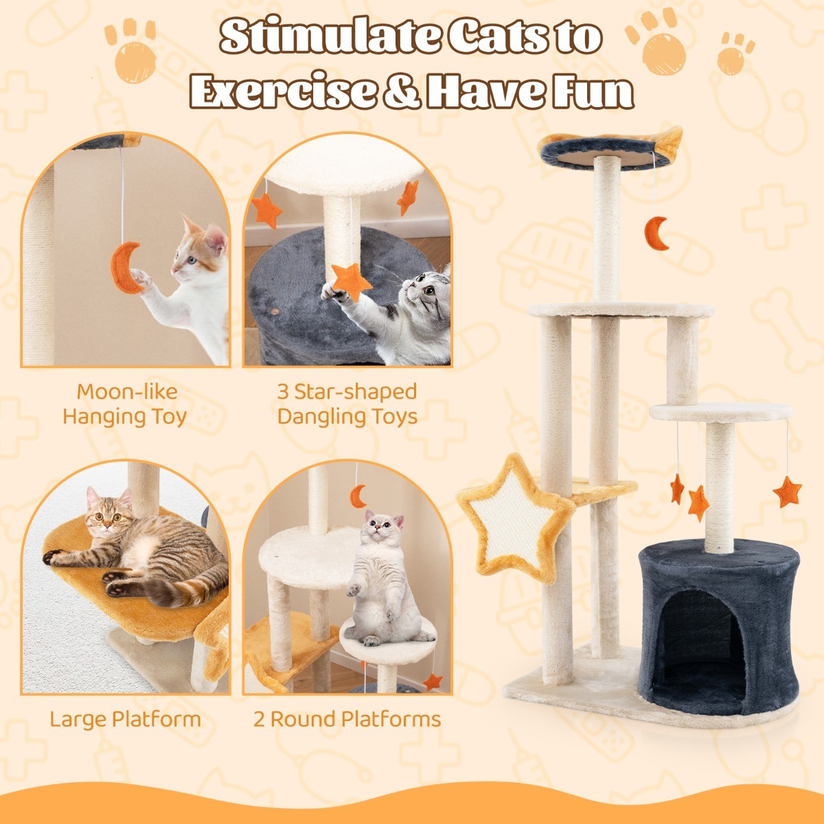 128cm Multi-level Cute Cat Tree for Indoor Cats