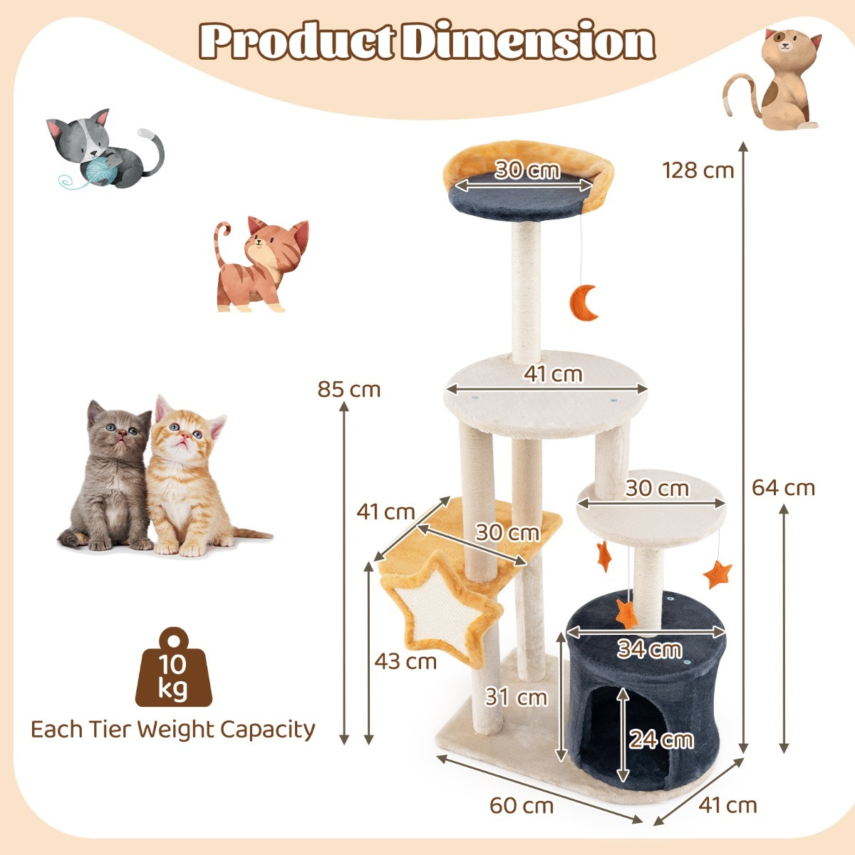 128cm Multi-level Cute Cat Tree for Indoor Cats