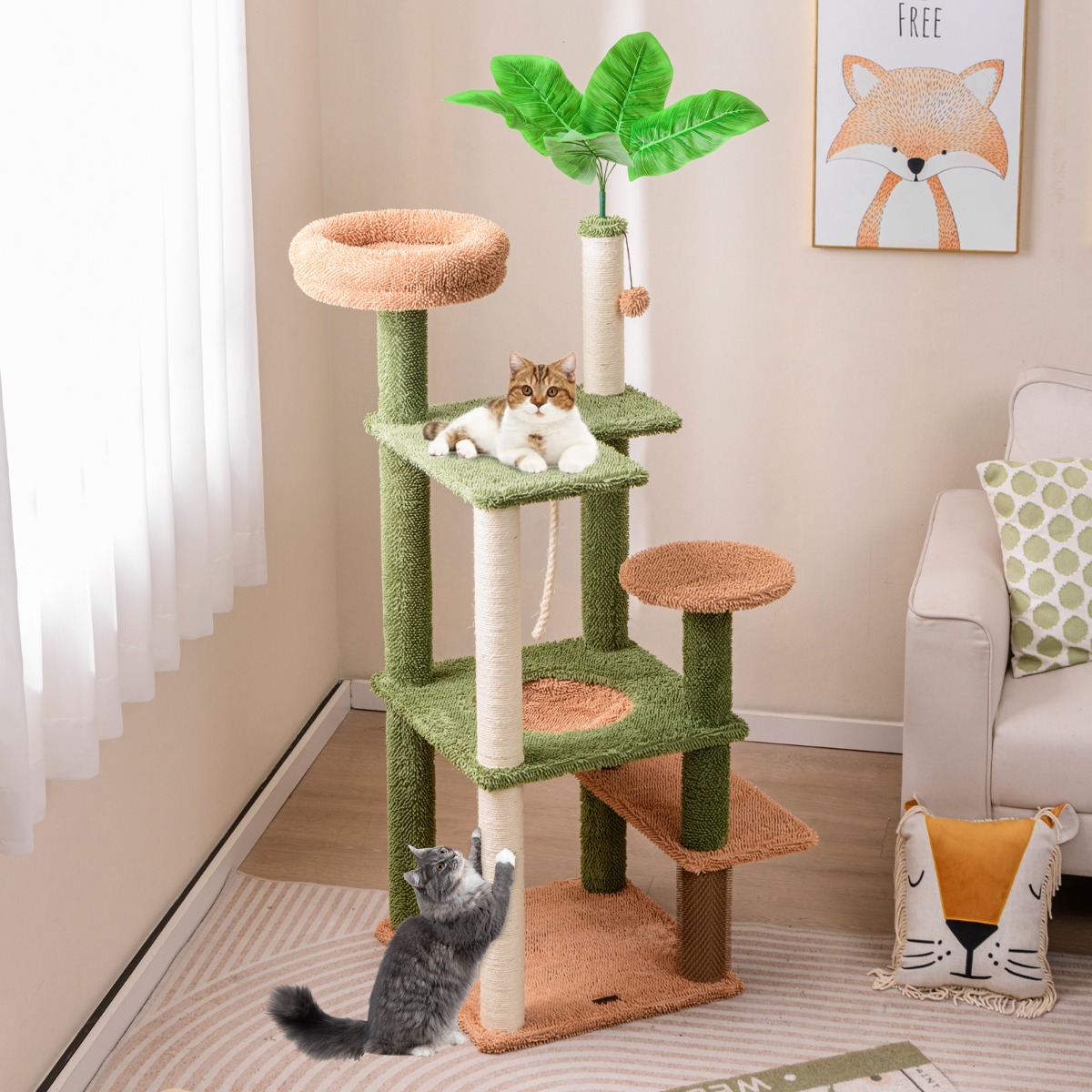 Furfurst 1.5m Cat Tree with Sisal Scratching Posts and Rope for Indoor Cats