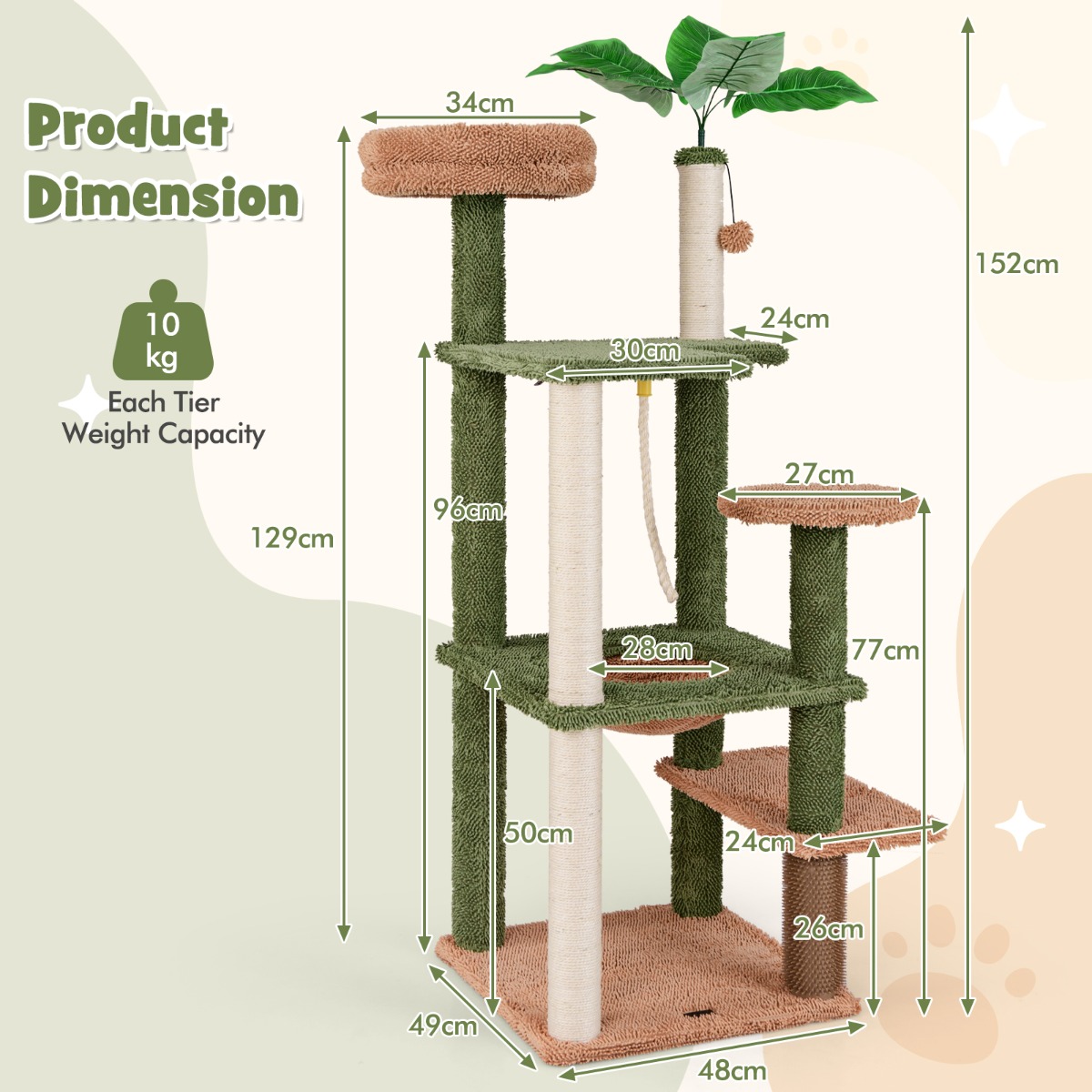 Furfurst 1.5m Cat Tree with Sisal Scratching Posts and Rope for Indoor Cats