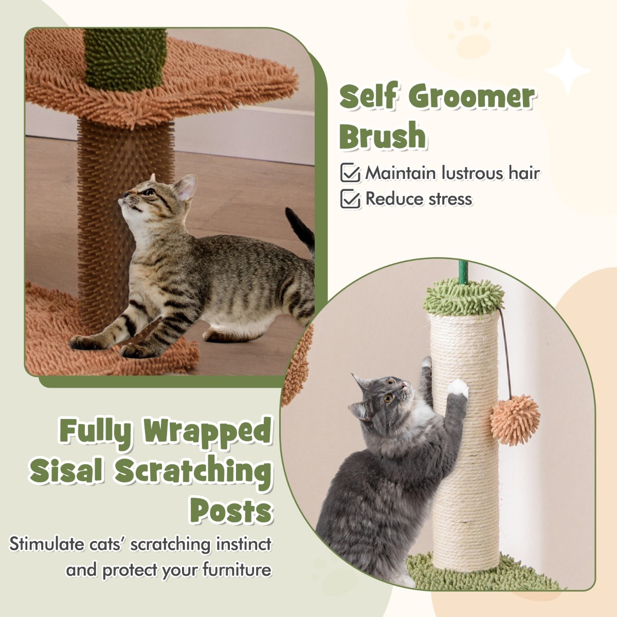 Furfurst 1.5m Cat Tree with Sisal Scratching Posts and Rope for Indoor Cats