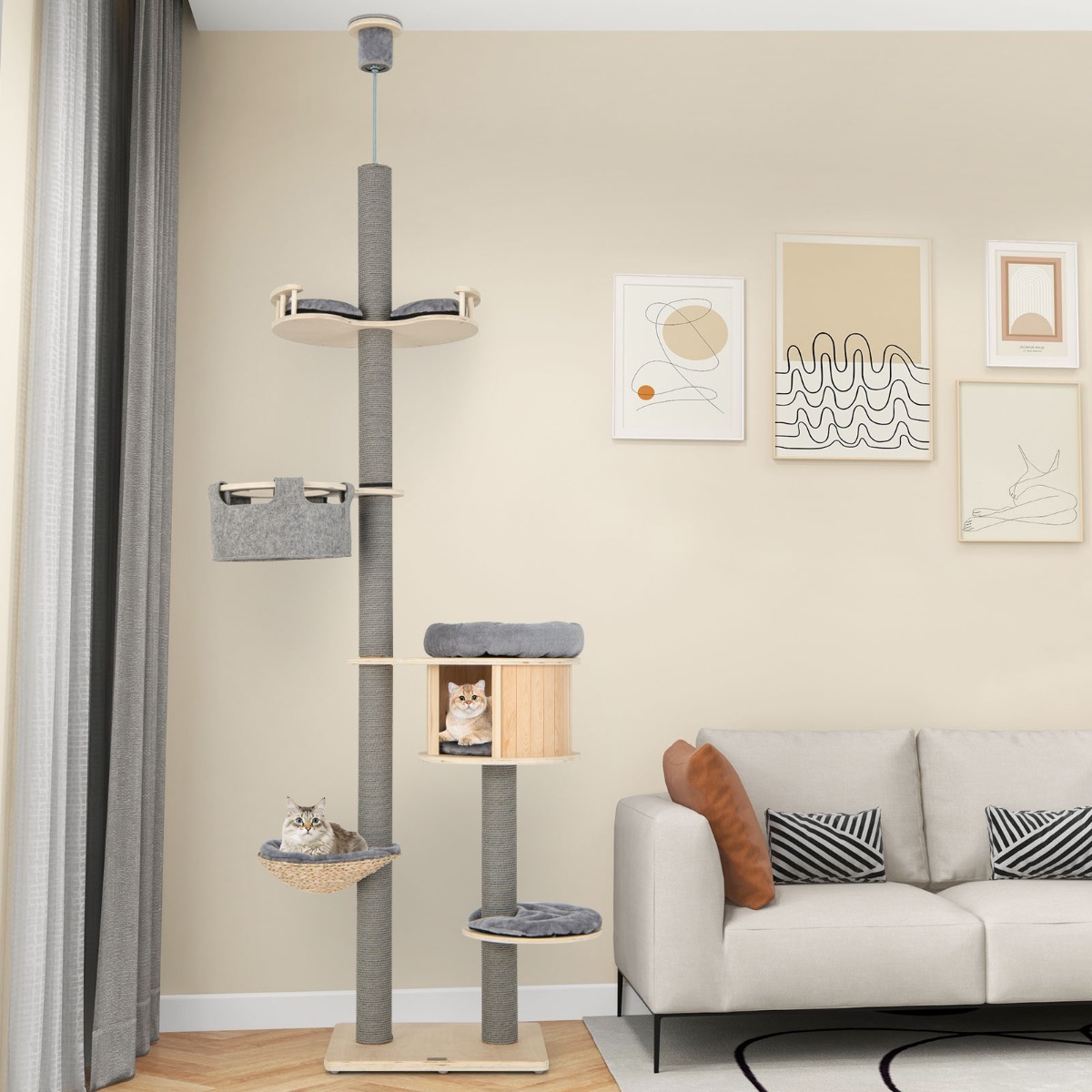 Furfurst 255-280cm Adjustable Height Floor-to-Ceiling Cat Tree with Cat Condo