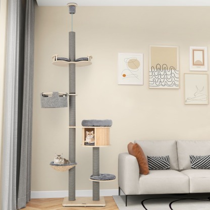 Furfurst 255-280cm Adjustable Height Floor-to-Ceiling Cat Tree with Cat Condo