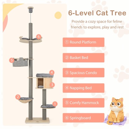 Furfurst 255-280cm Adjustable Height Floor-to-Ceiling Cat Tree with Cat Condo