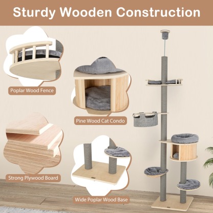 Furfurst 255-280cm Adjustable Height Floor-to-Ceiling Cat Tree with Cat Condo