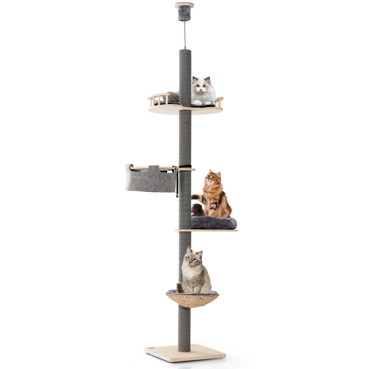 Furfurst Floor to Ceiling Cat Tree with 2.3-2.7m Adjustable Height for Indoor Kittens and Adult Cats