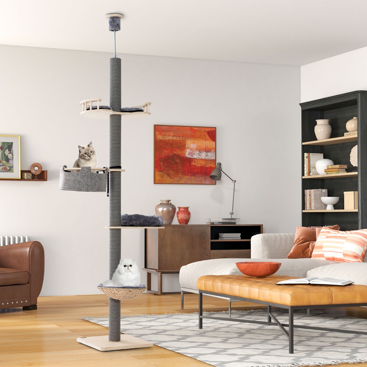 Furfurst Floor to Ceiling Cat Tree with 2.3-2.7m Adjustable Height for Indoor Kittens and Adult Cats