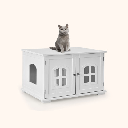 Furfurst Cat Hidden Litter Box Enclosure with Cross Windows & Double Door