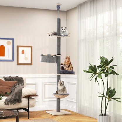 Furfurst Floor to Ceiling Cat Tree with 2.3-2.7m Adjustable Height for Indoor Kittens and Adult Cats