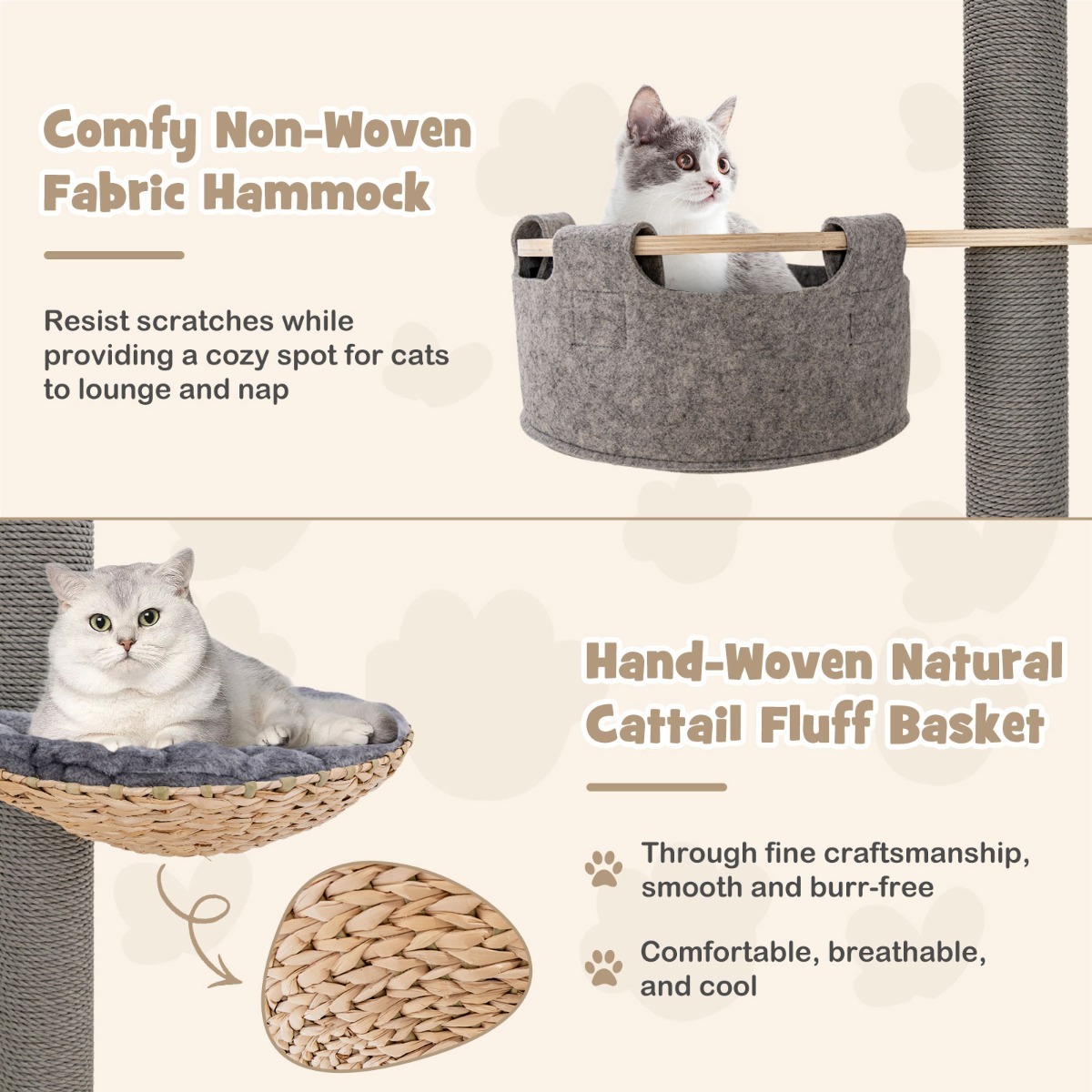 Furfurst Floor to Ceiling Cat Tree with 2.3-2.7m Adjustable Height for Indoor Kittens and Adult Cats