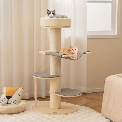Furfurst Multi-level Wooden Cat Tower with Thickened Sisal Scratching Posts for Indoor Cats