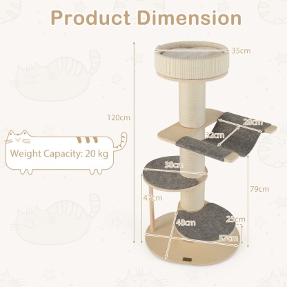Furfurst Multi-level Wooden Cat Tower with Thickened Sisal Scratching Posts for Indoor Cats