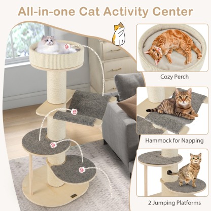 Furfurst Multi-level Wooden Cat Tower with Thickened Sisal Scratching Posts for Indoor Cats