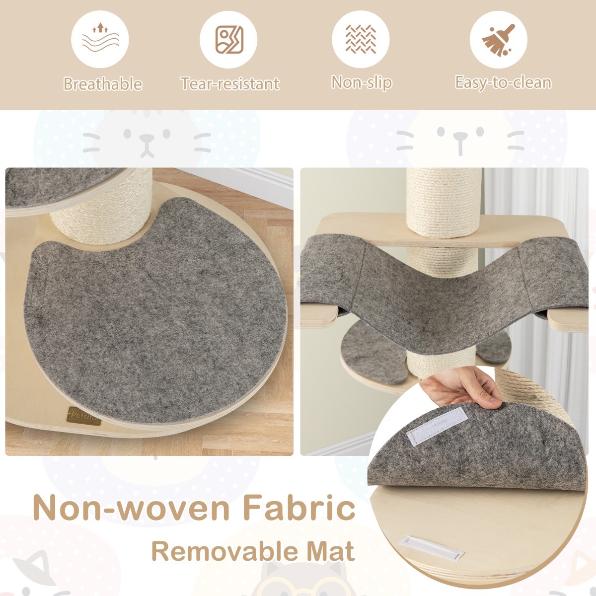 Furfurst Multi-level Wooden Cat Tower with Thickened Sisal Scratching Posts for Indoor Cats