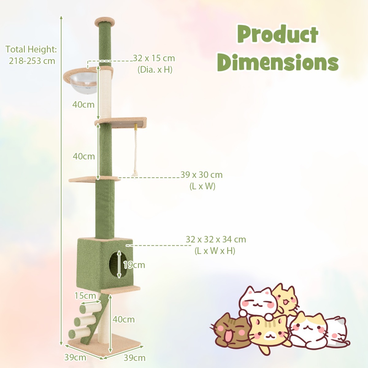 Furfurst Floor to Ceiling Cat Tree with Adjustable Height and Extra Post