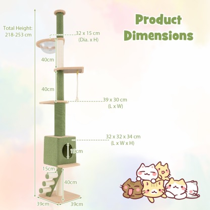Furfurst Floor to Ceiling Cat Tree with Adjustable Height and Extra Post
