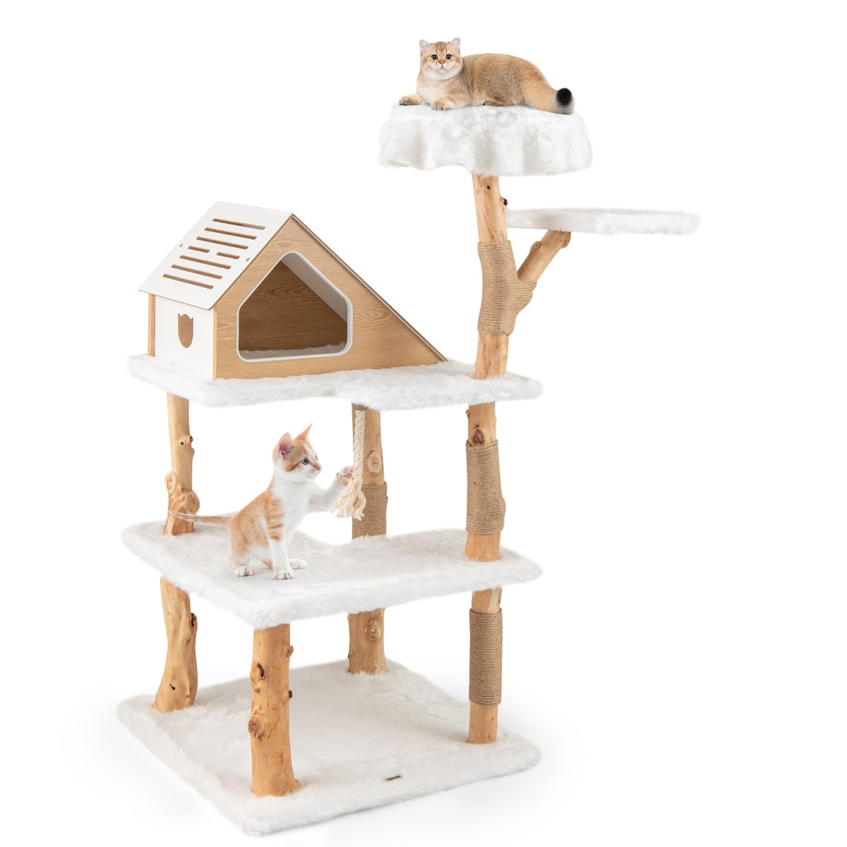 Furfurst 150cm Tall Solid Wood Cat Tree with 2 Perches and Condo