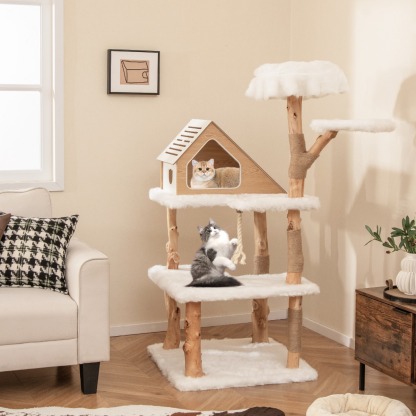 Furfurst 150cm Tall Solid Wood Cat Tree with 2 Perches and Condo