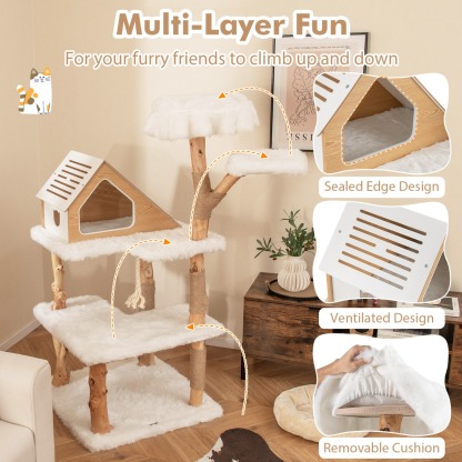 Furfurst 150cm Tall Solid Wood Cat Tree with 2 Perches and Condo