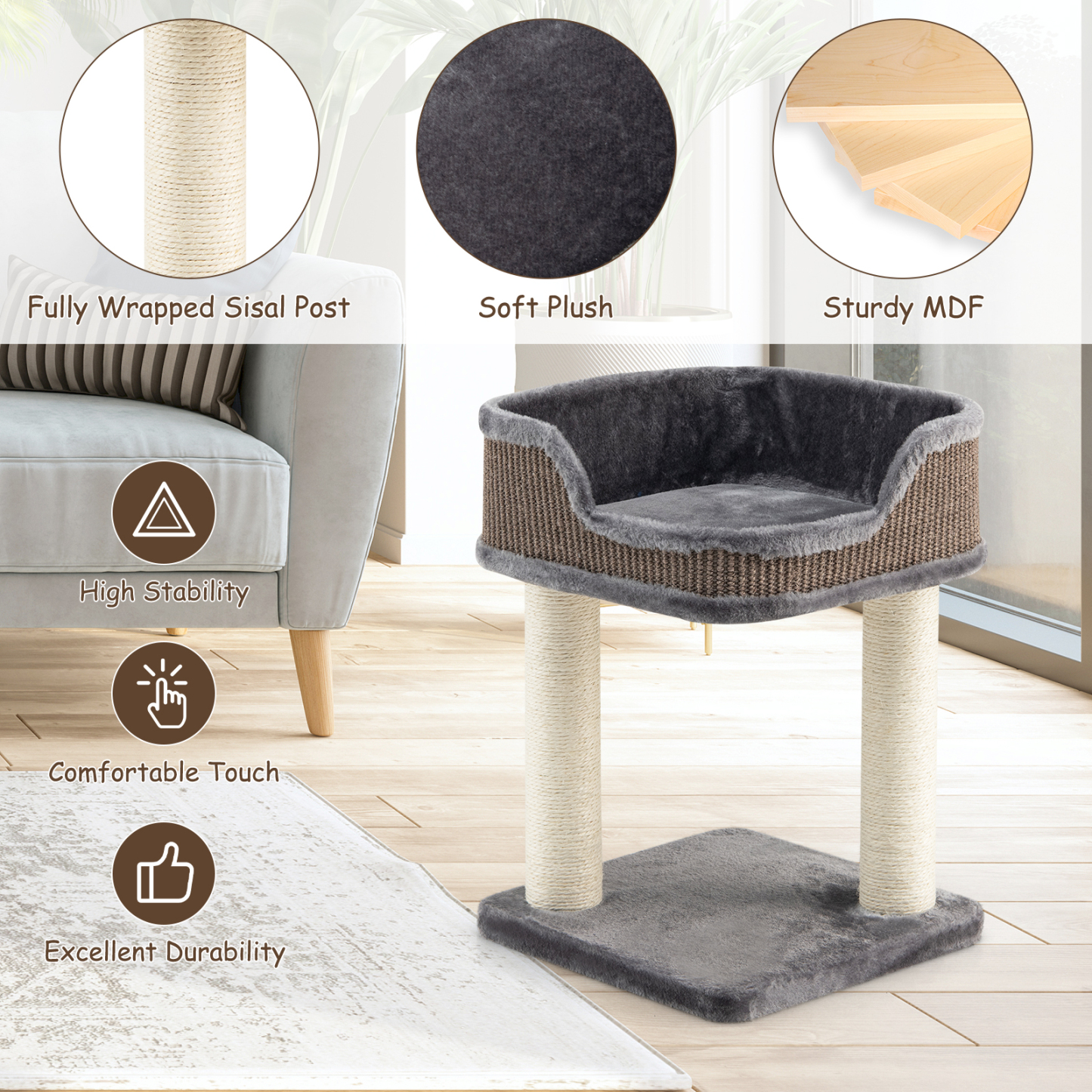 Compact Cat Tree Tower for Scratching, Relaxing & Sleeping