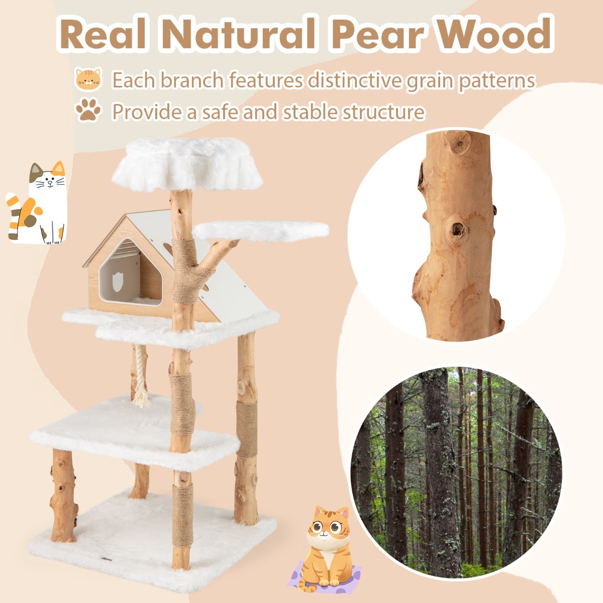 Furfurst 150cm Tall Solid Wood Cat Tree with 2 Perches and Condo