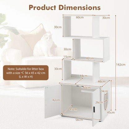 Furfurst Modern Cat Litter Box Enclosure with Storage Corner Bookshelf