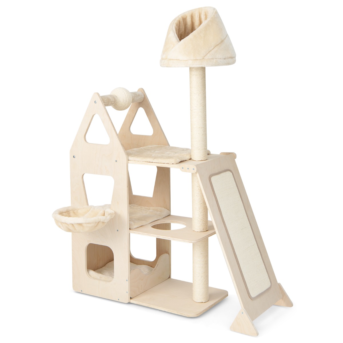 Furfurst Multi-Layer Wooden Cat Tree with Plush Perch for Kitten