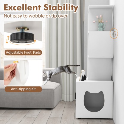 Furfurst Modern Cat Litter Box Enclosure with Storage Corner Bookshelf