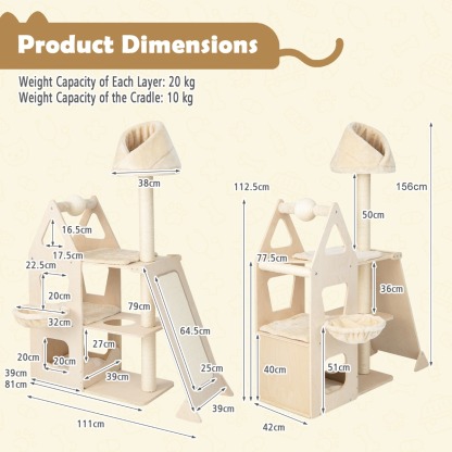 Furfurst Multi-Layer Wooden Cat Tree with Plush Perch for Kitten