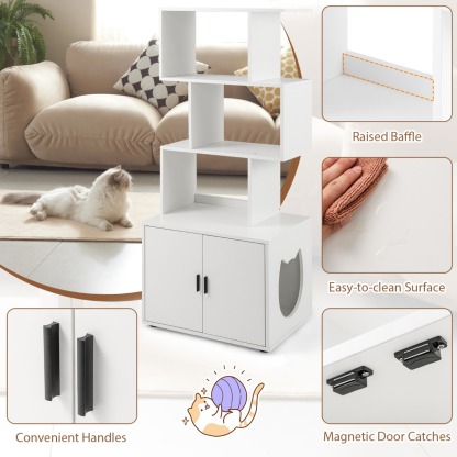 Furfurst Modern Cat Litter Box Enclosure with Storage Corner Bookshelf