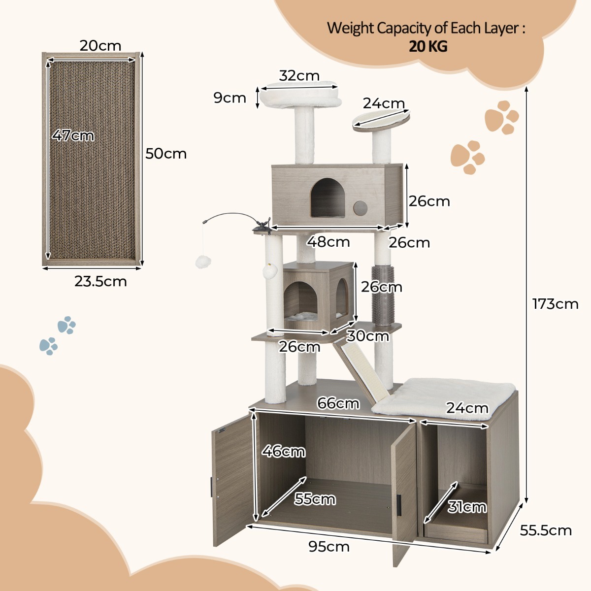 Modern Cat Tower with Double Condos for Indoor Cars