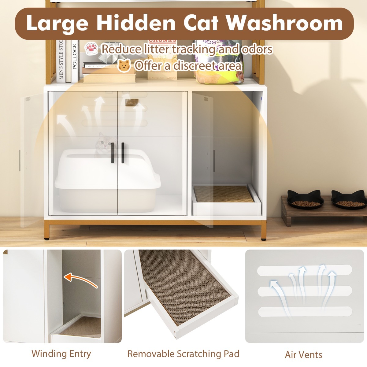 Furfurst 154 cm Large 2-in-1 Cat Litter Box Enclosure with Storage