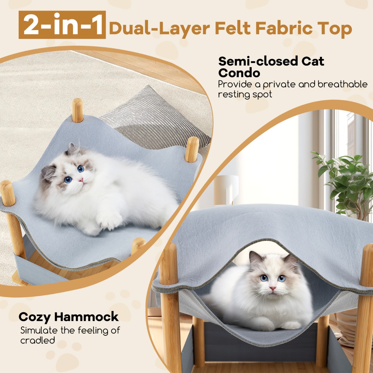 Furfurst 2-Tier Wooden Cat House with Semi-enclosed Condo and Removable Clothes