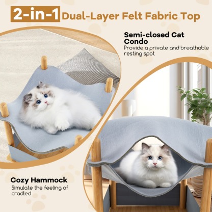 Furfurst 2-Tier Wooden Cat House with Semi-enclosed Condo and Removable Clothes
