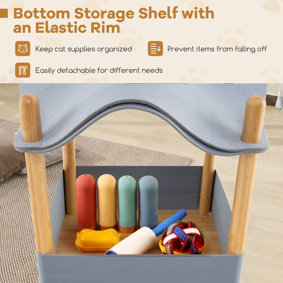 Furfurst 2-Tier Wooden Cat House with Semi-enclosed Condo and Removable Clothes
