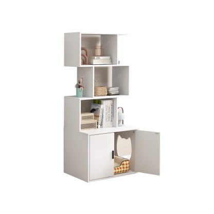 Furfurst Modern Cat Litter Box Enclosure with Storage Corner Bookshelf
